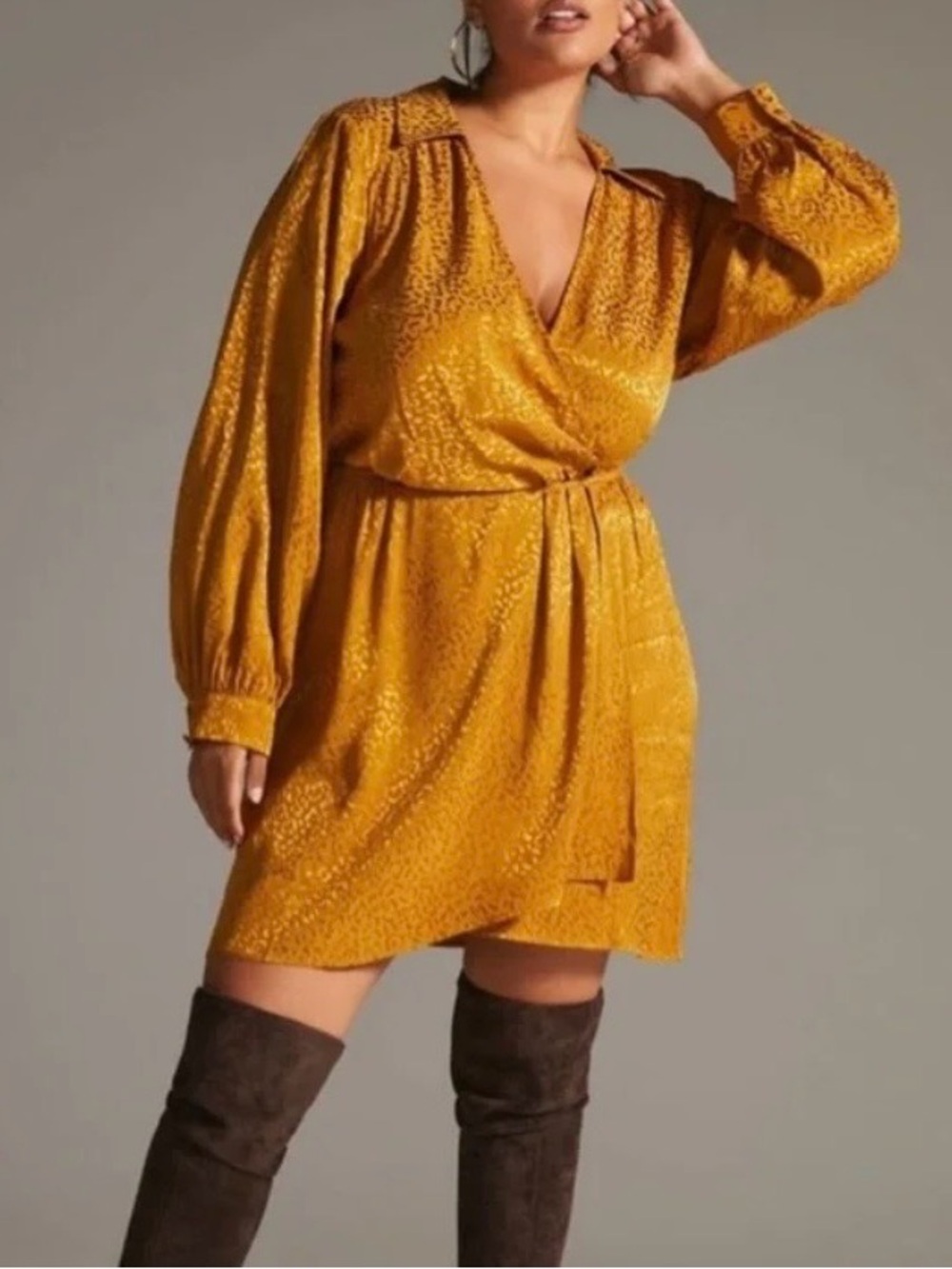 Anthropologie leopard jacquard faux-wrap dress